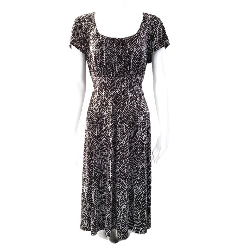 Connected Tie-Back Scoop Neck Dress Leaf Pattern